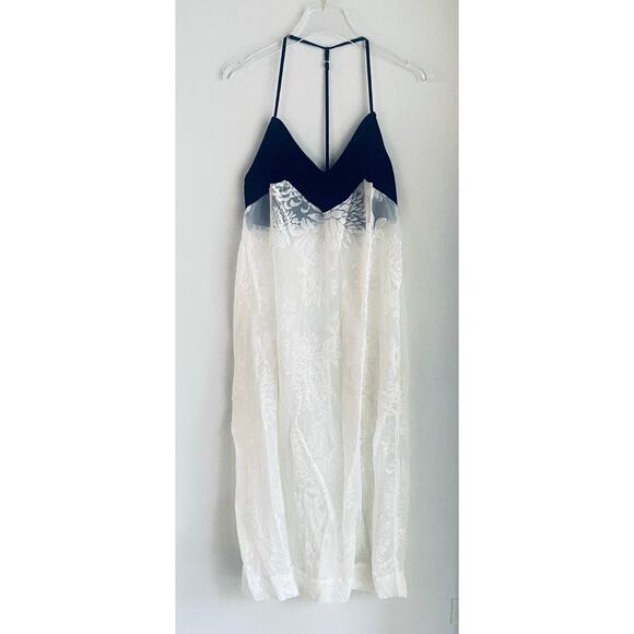 Free People Love All Day Slip Dress Size Small White Black Lace Velvet Burnout - Picture 2 of 9